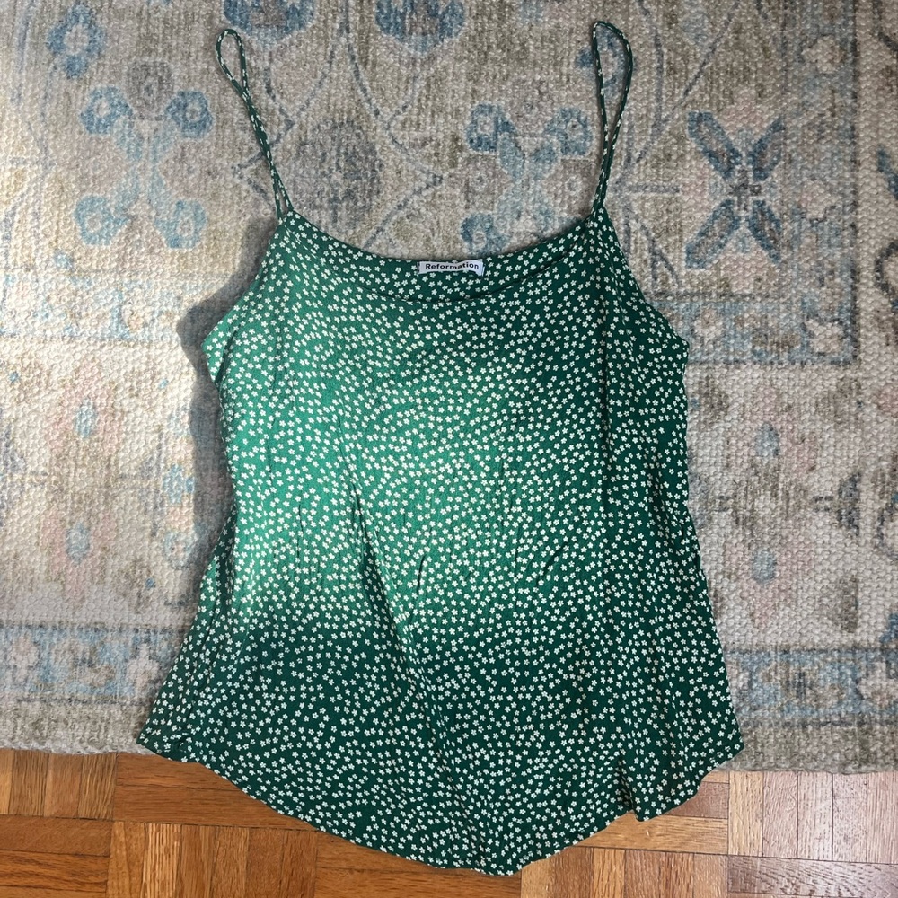 Reformation Green Floral Top